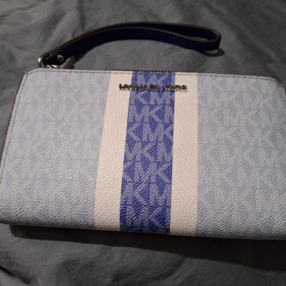Michael Kors Handbags - Michael Kors Pale Blue Wristlet with Royal Blue Stripes NWOT!!!